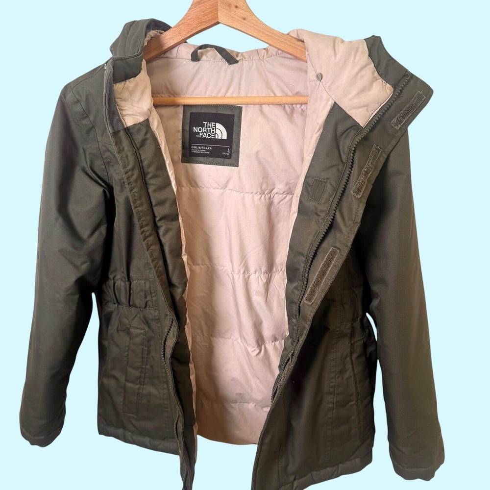 The North Face Girls L 14/16 Olive Green Goose Down Hooded Puffer Jacket